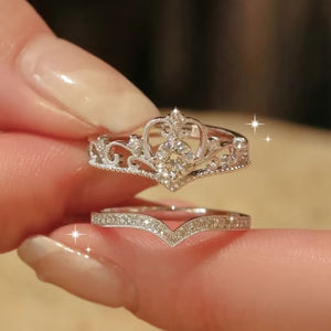 2pc Light Luxury Crown Ring For Women, 2-in-1 Detachable Niche Design Ins Trendy Stackable Diamond Ring, Gift For Girlfriend