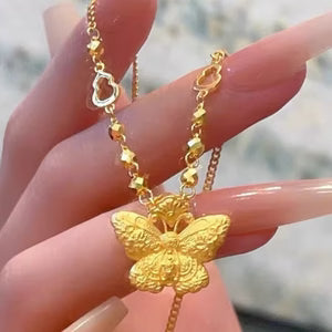 Chiseled Golden Butterfly Gourd Laser-Embossed Bead Gold Necklace