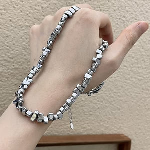 Light-luxury Couples Clavicle For Women Mens Titanium Steel Irregular Broken Silver Necklace