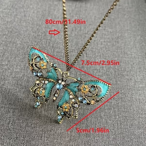 Retro Hollow-Out Dripping-Oil Butterfly Sweater Chain Necklace