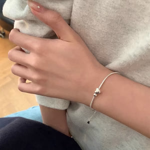 Simple Sterling Silver Heart Shaped Small Bead Bracelet For Women Heart Shaped Snake Chain