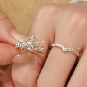 2pc Light Luxury Crown Ring For Women, 2-in-1 Detachable Niche Design Ins Trendy Stackable Diamond Ring, Gift For Girlfriend