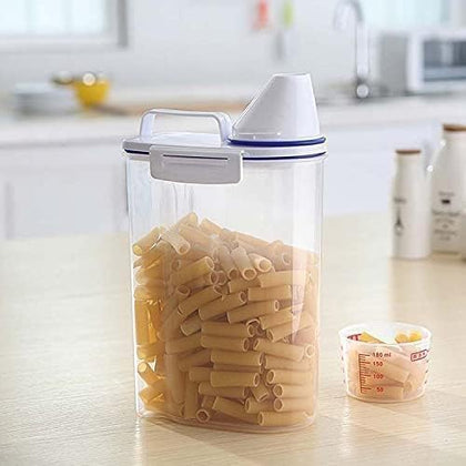 Premify 4pcs Cereal & Dry Food Storage Containers with Measuring Cup, Airtight Plastic Kitchen Storage Organizer, Clear Food Storage Box for Flour, Sugar, Rice | BPA Free Container with Locking Lids