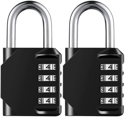 SHOWAY 2 Pcs Combination Padlock with 4-Digit Smooth Dial, Heavy Duty Lock Weather Proof Padlock for Gym, School, Garage, Storage, Luggage Lockers (Black)