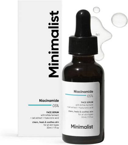Minimalist Niacinamide 5% Face Serum with Vit B3 & Hyaluronic Acid for Clear Glowing Skin | Helps Reduce Dullness & Sun Damage, Hydrates & Repairs Skin Barrier | For Dry & Sensitive Skin | 30ml