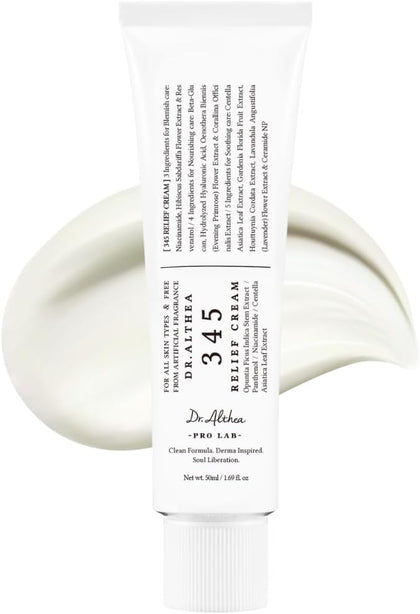 Dr.Althea 345 Relief Cream | Daily Face Moisturizer | Blemish Relief Care | Soothing Recovery & Moisture with Niacinamide, Panthenol | Korean Vegan Skincare for All Skin Types | 1.69 Fl Oz