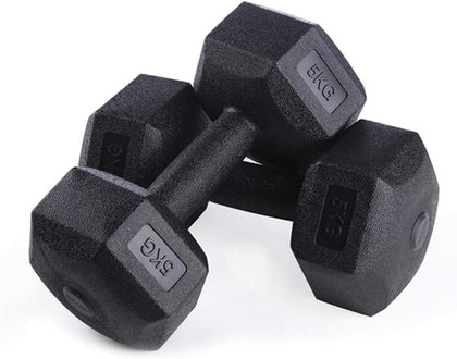 Deluxe Vinyl Dumbbell Hand Weight Set, Non-Slip, Hexagon Shape Neoprene Dipping Dumbbells Set, [multi] Colors for home gym/[5KG]