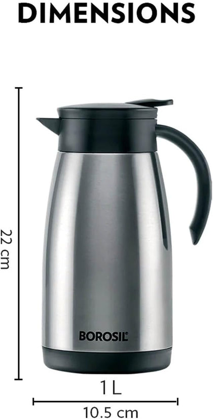 Click to see full view BOROSIL VACUUM INSULATED STAINLESS STEEL TEAPOT | TEA POT | THERMAL FLASK | THERMOS | CARAFE | JUG | COFFEE POT | FOR WATER, COFFEE, TEA | 1 LITER SILVER