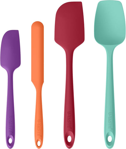 315℃ Hot Resistant Silicone Spatula - BPA-Free Flexible Food Grade Rubber Dough Scraper, Dishwasher Safe Kitchen Utensils with Sturdy Iner Core for Non-Stick Cookware (Set of 4, Multicolors)