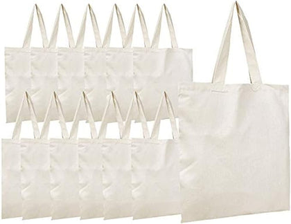 BagzDepot Plain Cotton Canvas Tote Bags - Pack of 12 - One Size - Natural