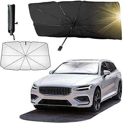 Car Windshield Sun Shade UV Rays, Car Umbrella Sun Shade Cover, Foldable Reflector Umbrella Sunshade for Cars, Fits Most SUVS (57 x 31 In) (Black-a-ae)