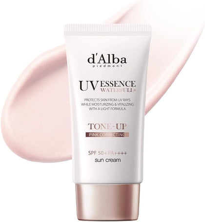 d'alba Piedmont Italian White Truffle Waterfull Tone-up Sunscreen, pure and Vegan hybrid pink tinted moisturizer, glow and brightening sunscreen, gentle and safe use sunscreen