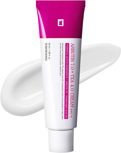 TOSOWOONG Arbutin 7% + Tranexamic Acid 4% Cream, 70,000ppm Arbutin, 40,000ppm TXA, Niacinamide, Glutathione, Supports Even Skin Tone, Enhances Skin Clarity, Korean Skin Care, 50ml, 1.69 fl.oz