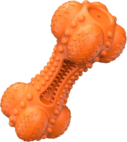 Aggressive Dog Chew Toy with Squeaker, Indestructible Dog Chew Toy with Natural Resistant Rubber Bone for Teeth Cleaning Dog Toy for Large Medium Dogs