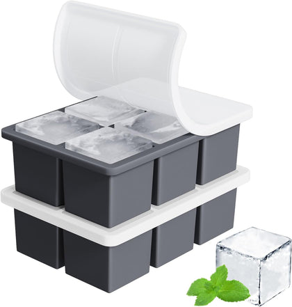 FDDBI Large Ice Cube Tray for Whiskey: Big Square Ice Cube Maker for Cocktail - 2Pack Silicone Old Fashioned Ice Cube Trays - 2inch Huge Cubed Ice Trays for Whisky