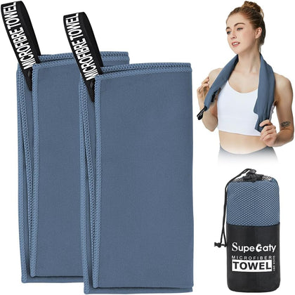 2 Pack Quick Drying Gym Towel 40x80CM Soft Microfiber Lightweight Sport Sweat Towel Perfect Travel Camping Towel Super Absorbent Ultra Compact for Gym Sport Yoga Backpacking Beach Swimming, Navy Blue