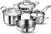 Classic Deluxe Stainless Steel Cookware Combo Set, 7Pcs |Saucepan(16cm/2.1 Litre)with Lid, Saucepot(20 cm/3.8 L), Kadai with Lid(20cm/1.8 L) & Frypan(20cm)|SAS Bottom|Induction&GasStoveFriendly