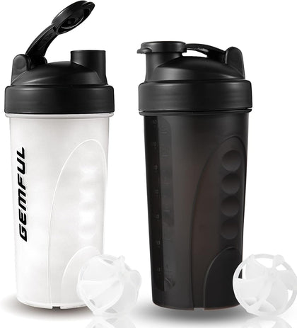 Shaker Bottle for Protein Mixes BPA-Free Leak Proof Smothies Mixer Water Cups 750 ML 2 Pack (Black+White)