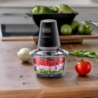 Multi-Function Glass Chopper & Mincer, 400W, XXL 1.2L Bowl, 4-Blade System, Pulse Speed for Precision, Ice Crushing, Compact Sleek Black Design, Easy to Clean, Black - GC400-B5