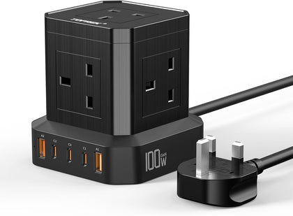 TOPREK 100W PD3.0 Fast Charge Extension Lead with Usb Slots, Simultaneous Fast-charging of 10 devices, Usb Extension Cable Multi Plug Extension Socket