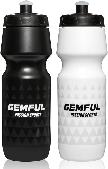 GEMFUL Cycling Water Bottle BPA Free 750ml 2 Pack (Black+White)