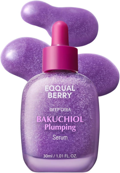 EQQUALBERRY Bakuchiol Plumping Serum – Pore and Wrinkle Minimizer with Bakuchiol | Retinol Alternative for Sensitive Skin | Enhances Firmness and Elasticity with Ceramide and Peptides, 1.01oz / 30ml