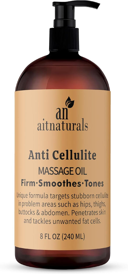 Aitnaturals Anti-Cellulite Massage Oil - 240ml | Firming, Soothing & Toning Formula Infused with Collagen & Stem cell | Targets Cellulite on Hips, Abdomen & Thighs | Unique Blend for Smoother Skin