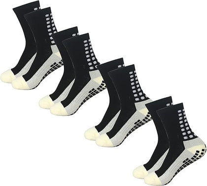 Yufree Grip Soccer Socks Anti Slip Non Slip Men's Athletic Socks for Football Basketball Sports, 4 Pair
