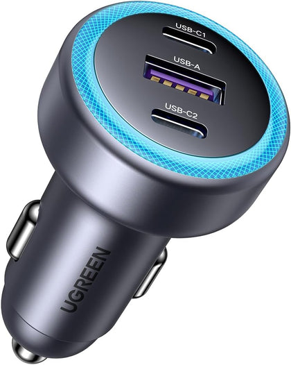 UGREEN USB C Car Charger, 30W 3-Port Type C Phone Adapter, iPhone 17 Car Charger Fast Charging, PD 3.0 30W/QC 3.0 22.5W, for iPhone 17/16/15/14 Series, Samsung, Huawei, Xiaomi, Redmi, iPad, AirPods