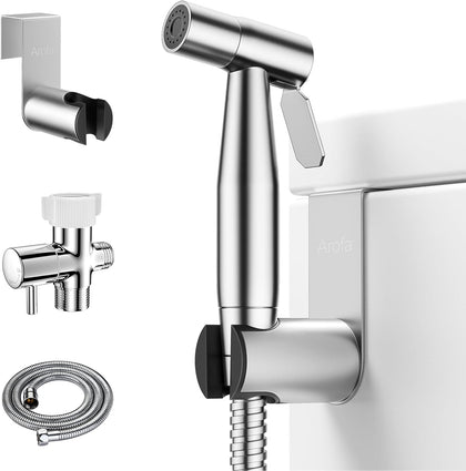 Arofa Handheld Bidet Sprayer for Toilet-Adjustable Water Pressure Control with Bidet Hose for Feminine Wash, Stainless Steel Brushed Nickel Cloth Diaper Bidet Toilet Sprayer for Baby Wash