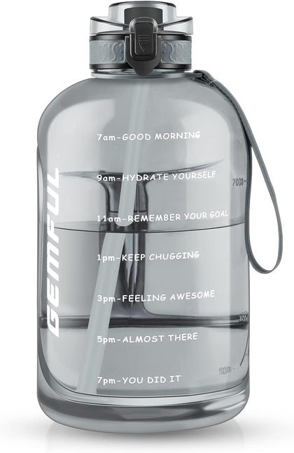 GEMFUL 3 Liter Water Bottles with Handle Motivational BPA Free Big Jugs for Fitness Man