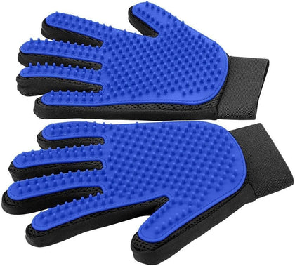 DELOMO Pet Grooming Glove - Gentle Deshedding Brush Glove - Efficient Pet Hair Remover Mitt - Enhanced Five Finger Design - Perfect for Dog & Cat with Long & Short Fur - 1 Pair