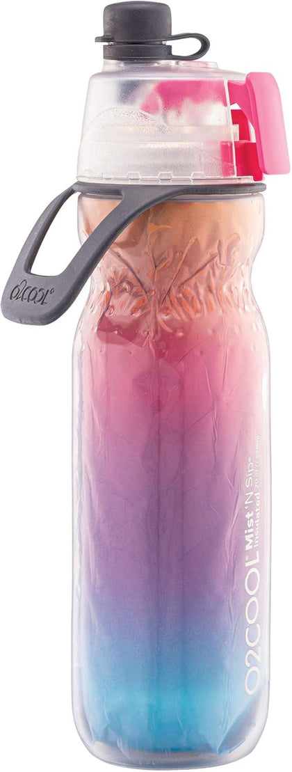 O2COOL Mist N' Sip Insulated Water Bottle - 20 oz, Raspberry Ombre Color | 2-in-1 Function, Double-Wall Insulation, BPA-Free | Perfect for Sports, Cycling & Outdoor Activities