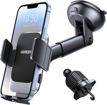 UGREEN Car Phone Holder Car Mount, [Upgraded 4-in-1 Dashboard/Air Vent/Windscreen], [One-button Release], Metal Hook Mobile Holder, Fit for iPhone 17/16/15/14, Samsung S25/24/23, 4.7-7.2