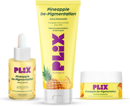 PLIX - THE PLANT FIX Pineapple Pigmentation Skincare Kit For Dark Spot Removal | Cleanser, Face Serum and Moisturizer Combo With 2% Alpha Arbutin For Women & Men, Pack of 3