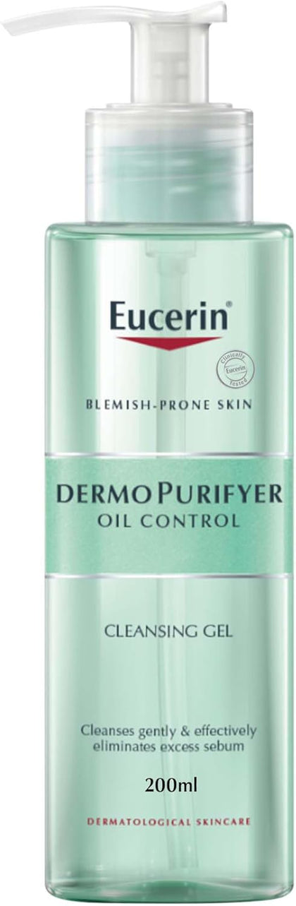 Eucerin DermoPurifyer Oil Control Face Cleansing Gel, Removes Excess Sebum, Dirt and Makeup, Fragrance-Free, Soap-Free, Suitable for Blemish and Acne-Prone Skin, 200ml