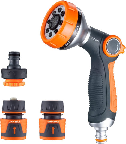 GRIFEMA GE1303-1 Garden Hose Pipe Spray Gun Set, 8 Adjustable Patterns Nozzles, High Pressure Garden Sprayer For Lawn & Garden Watering Equipment Include Hose Connectors