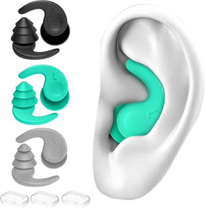 FNGXX Swimming Ear Plugs, 3 Pairs Waterproof Reusable Silicone Swim Earplugs for Swimming Surfing Snorkeling and Other Water Sports