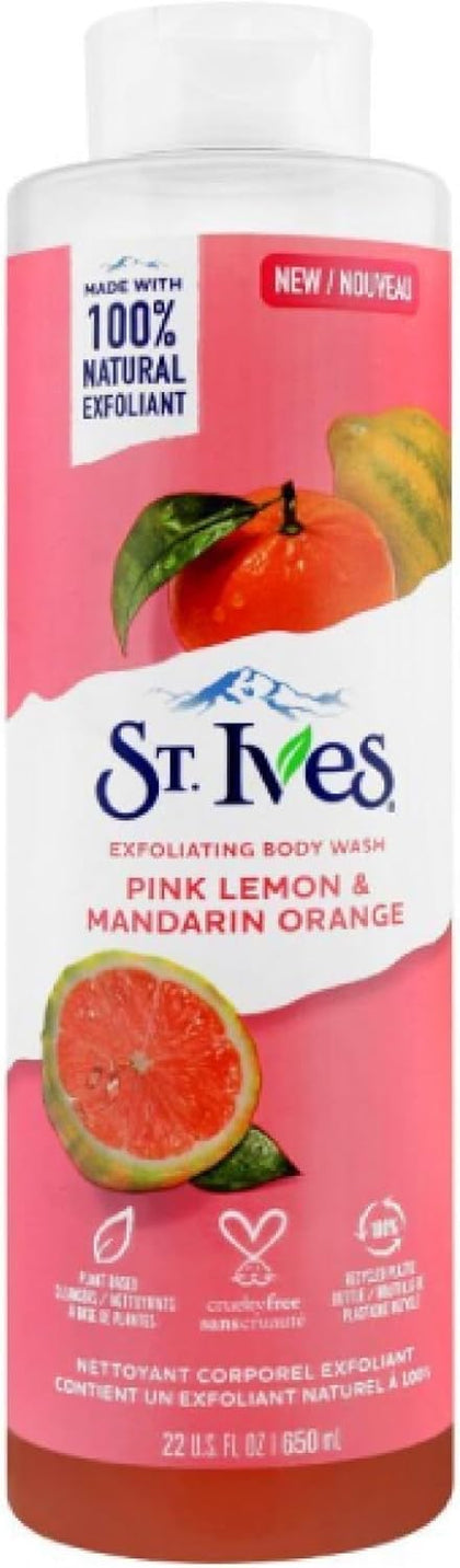 ST. Ives Radiant Skin Exfoliating Shower Gel Pink Lemon and Mandarin Orange Made with Plant-Based Cleansers & 100% Natural Extracts 22 oz Body Wash, 650.0 grams