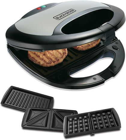750W Sandwich Maker 2 Slot Non-Stick 3in1 Interchangable Sandwich Grill And Waffle Maker, With Indicator And Ready to Cook Lights For Quick and Easy Dishes TS2090-B5 2 Years Warranty