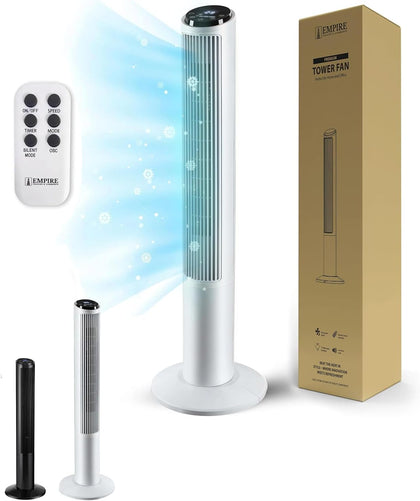 Empire 41 inch Tower Fan with LED Display, Remote Control Fan for Bedroom with Timer Function, 50W Cooling with 3 Speeds, Perfect 75° Oscillating Fan for Home, Living Room & Office (White)