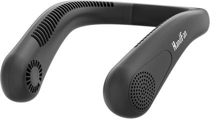 HandFan 5000mAh Portable Neck Fan, Bladeless Wearable Personal Fan, Rechargeable Neckband Fan, Max 21H Working Time, Hands Free, Headphone Design, 4 Speeds, for Travel, Hiking, Outdoors (Black-a)