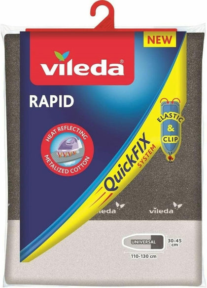 Vileda Rapid Ironing Board Cover, Foam Pad, Metalized Cotton, Heat Reflecting, Universal Size ( 30-45 x 110-130) - Grey Metallic