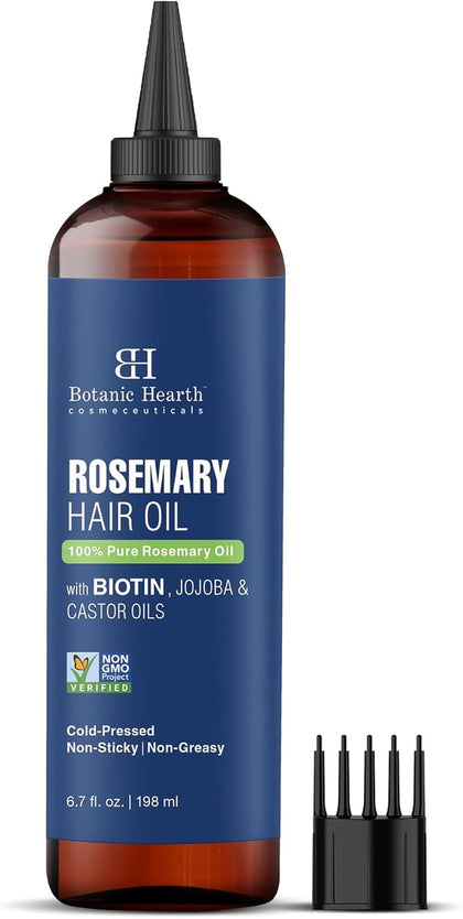 Botanic Hearth 100% Pure Rosemary Oil For Hair Growth | 198 ML | Infused With Biotin, Jojoba & castor Oil | Hair strengthening Treatment | Nourishing & Volumizing | Non GMO Verified