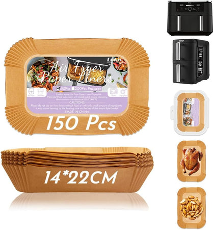 ENKIS Air Fryer Liners, 150pcs Non-Stick BPA-Free 14 * 22CM Rectangular, Disposable Air Fryer Paper Liners for Ninja Foodi Stacked DoubleStack Air Fryer (Large-14 * 22CM)