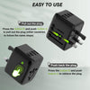 RXSQUL Universal International Power Travel Plug Adapter, 5 in 1 European Travel Plug Adapter W/ 3.5A 2xUSB-A And 2xUSB C Wall Charger and Worldwide AC Outlet for Europe USA UK AUS Asia-Black