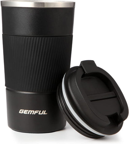 GEMFUL Travel Coffee Mug Stainless Steel Vacuum Ice and Hot Drinks Insulated Tumbler for Home Office Outdoor Works, 510ml, Black