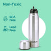 Flip Lid 1000 Thermosteel 24 Hours Hot and Cold Water Bottle with Bag, 1 Litre, Silver