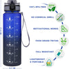 GEMFUL Water Bottle 1L with Straw Time Marker Tritan BPA Free for Fitness Gym Outdoor Sports (Blue/gray)