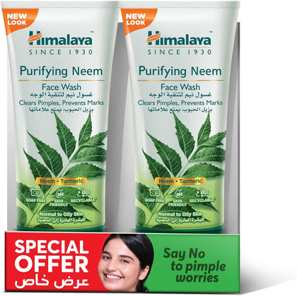 Himalaya Purifying Neem Face Wash 2X150ml - Helps Fight Pimples & Prevent Marks, Reduces Breakouts, Ideal for Oily & Combination Skin
